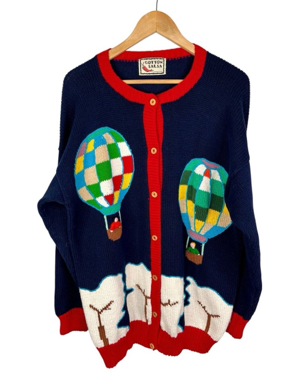 COTTON SALSA Women's Navy Colorful Embroidered Balloons Sweater Cardigan